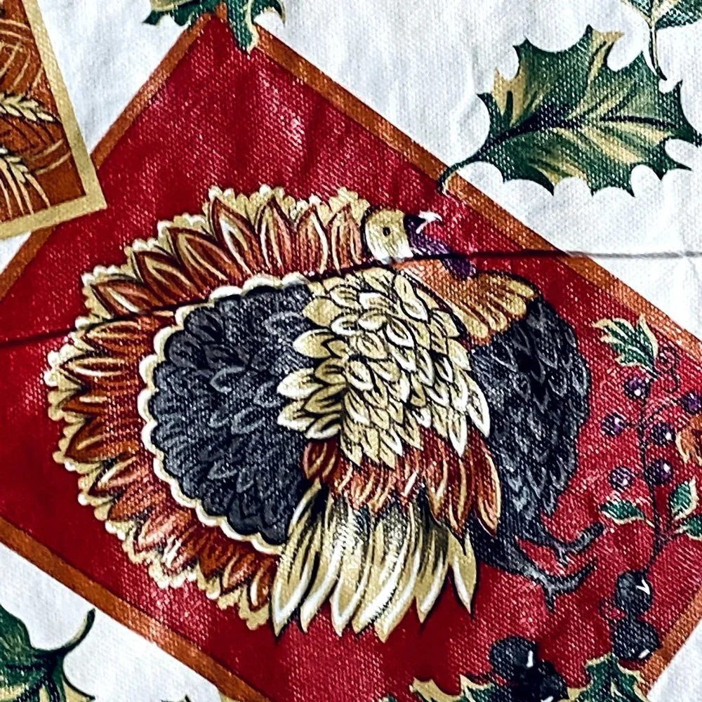 Vintage Vinyl Oblong Table Cover Tablecloth Fall Thanksgiving Turkey Scarecrow